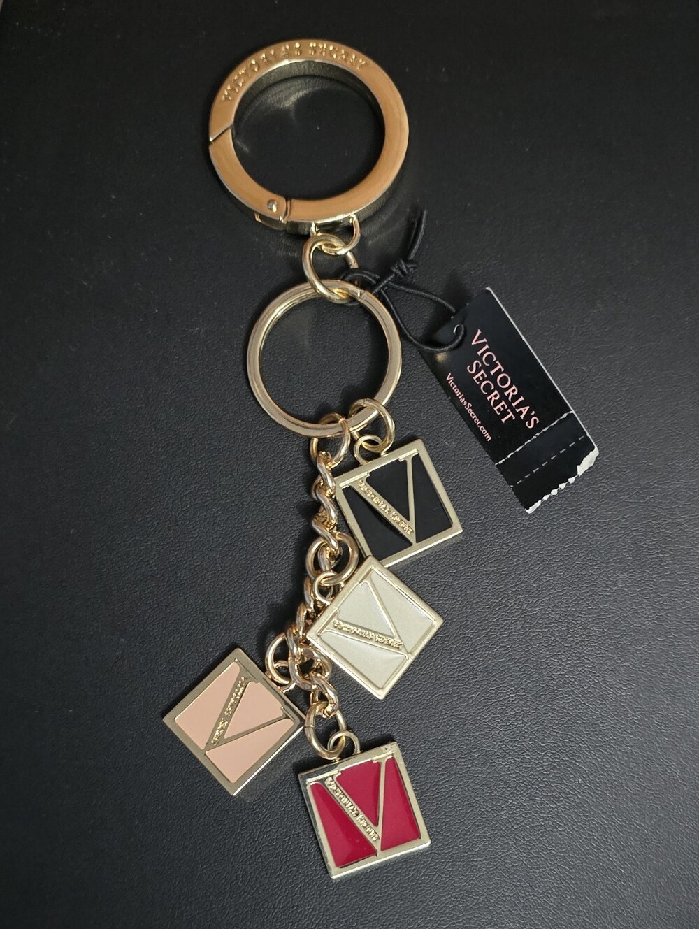 Victoria's Secret Keyring/Bag Charm w/ Pink, Red, Black & White Enamel Squares
